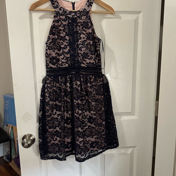 by & by Blue Tan Halter A-line Mini Dress - Picture 2 of 4